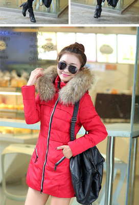 2014冬季新款潮韓版顯瘦奢華真貉子毛領(lǐng)外套加厚中長款羽絨服女-四季青服裝批發(fā)網(wǎng)